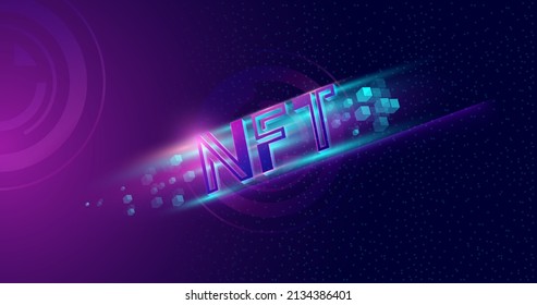 
Blockchain technology NFT typography where digital assets are signed with an immutable identity. Abstract background illustration on the theme of the metaverse and NFT.