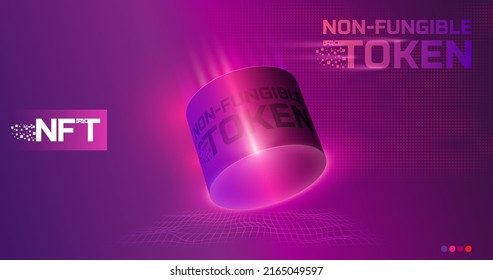 Blockchain technology NFT typography where digital assets are signed with an immutable identity. Metaverse NFT storage illustration.