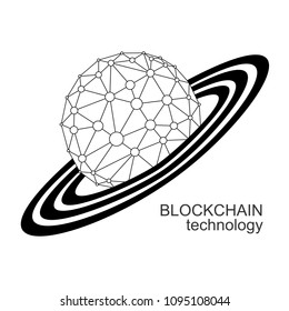 Blockchain technology on the planet Earth. Vector graphic illustration. 