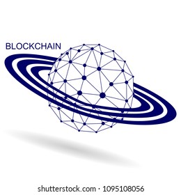 Blockchain technology on the planet Earth. Vector graphic illustration. 