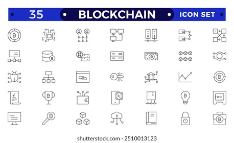 Conjunto de iconos de esquema de tecnología blockchain. Elemento de iconos de criptomonedas. Contiene blockchain, nodo, distribución, finanzas descentralizadas, cifrado, tokens, white paper y colección de íconos de billetera.
