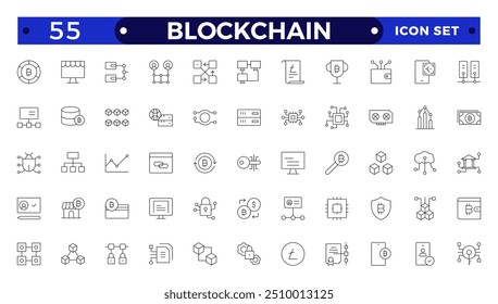 Conjunto de iconos de esquema de tecnología blockchain. Elemento de iconos de criptomonedas. Contiene blockchain, nodo, distribución, finanzas descentralizadas, cifrado, tokens, white paper y colección de íconos de billetera.
