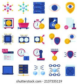 Blockchain technology related flat icon set, vector illustration