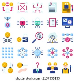 Blockchain technology related flat icon set 2, vector illustration