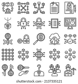 Blockchain technology related line icon set 2, vector illustration