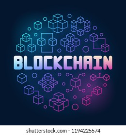Blockchain technology round colored concept vector illustration in thin line style on dark background