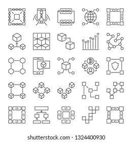 Blockchain Technology thin line icons set. Vector Block Chain concept linear signs on white background