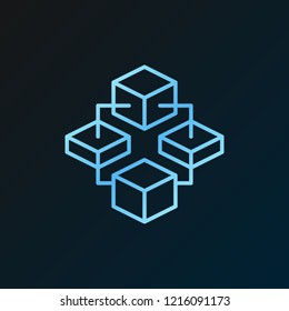 Blockchain technology vector blue line concept icon or design element on dark background
