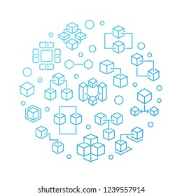 Blockchain technology vector circular blue concept illustration in outline style on white background