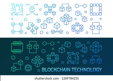 Blockchain technology vector colorful modern horizontal banners in outline style 