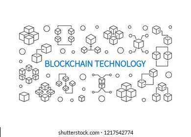 Blockchain Technology vector concept horizontal illustration or banner in thin line style