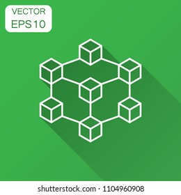 Blockchain technology vector icon in flat style. Cryptography cube block illustration with long shadow. Blockchain algorithm concept.