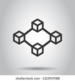 Blockchain technology vector icon in flat style. Cryptography cube block illustration.