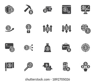 Blockchain technology vector icons set, modern solid symbol collection, filled style pictogram pack. Signs logo illustration. Set includes icons as bitcoin cryptocurrency mining, bitcoin increase rate