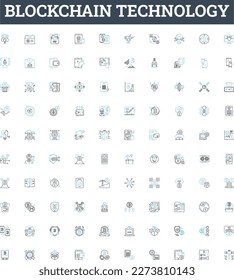 Blockchain technology vector line icons set. Blockchain, Technology, Cryptocurrency, Bitcoin, Decentralized, Ethereum, Mining illustration outline concept symbols and signs