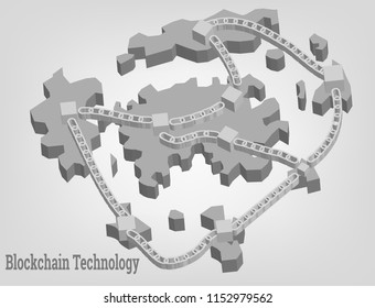Blockchain Technology Vector with the world map and chain connect each map together