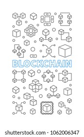 Blockchain technology vertical background. Block chain modern poster in outline style. Vector illustration