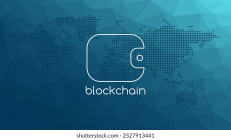 Tecnología blockchain. Cartera para criptomonedas. Patrón de triángulo. Dinero virtual para negocios, finanzas, comercio global digital, pago, en todo el mundo, intercambio. Mapa mundial