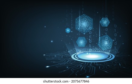  Tecnología Blockchain.cubo isométrico con puntos de conexión y líneas.Conexión de bloques digitales isométricos de datos que representan una cadena de bloqueo de criptodivisa.