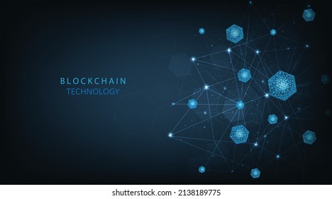  Blockchain technology.Isometric cube with connecting dots and lines.Isometric digital blocks connection of data depicting a cryptocurrency blockchain.