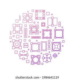 Blockchain thin line concept round colored banner - Block Chain Technology vector modern illustration