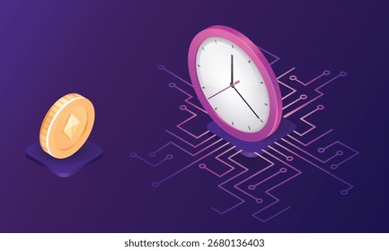 Blockchain Time Concept – Cryptocurrency and Digital Clock Tecnología Illustration»
