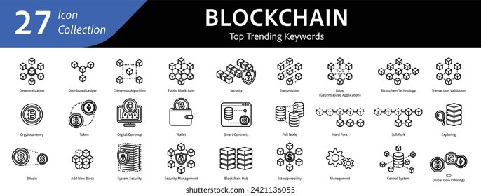 blockchain top trending keywords icons collection