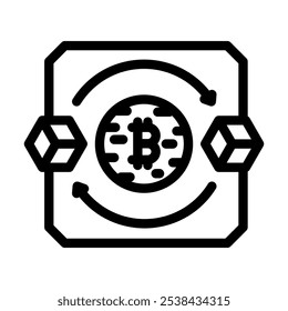 Vector de icono de línea de minería de criptomonedas de transacción de blockchain. signo de minería de criptomonedas de transacción de blockchain. Ilustración negra de símbolo de contorno aislado