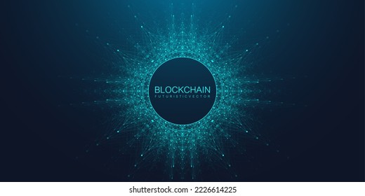 Blockchain transfer satellite future communications. Abstract technology cloud world. Global network fintech concept vector background. Digital blockchain communications