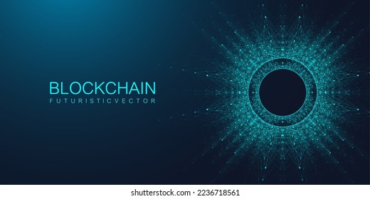 Blockchain transfer satellite future communications. Abstract technology cloud world. Global network fintech concept vector background. Digital blockchain communications