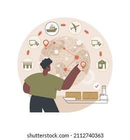 Blockchain en tecnología de transporte abstract concepto ilustración vectorial. Tecnología Blockchain, seguimiento automatizado de carga, industria de transporte comercial, metáfora abstracta de gestión.