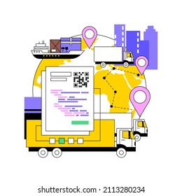 Blockchain en tecnología de transporte abstract concepto ilustración vectorial. Tecnología Blockchain, seguimiento automatizado de carga, industria de transporte comercial, metáfora abstracta de gestión.