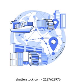 Blockchain in transport technology abstract concept vector illustration. Blockchain technology, automated freight tracking, commercial transportation industry, management abstract metaphor.