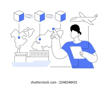 Blockchain in transport technology abstract concept vector illustration. Blockchain technology, automated freight tracking, commercial transportation industry, management abstract metaphor.