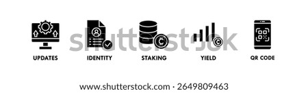 Blockchain UX banner web icon vector illustration concept with an icon of updates, identity, staking, yield, and qr code