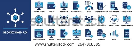 Blockchain UX icon collection set. Containing design blockchain, technology, ux, digital, data