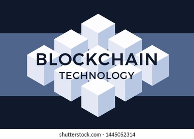 Blockchain vector background concept network technology with abstract cubes. Cryptocurrency DApp blockchain illustration for slider, banner, presentation, design with isometric blocks chain 