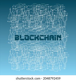 Blockchain vector background illustration on a dark blue background