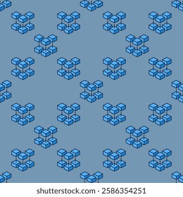 Blockchain vector concept blue seamless pattern - Block Chain Technology colored background 