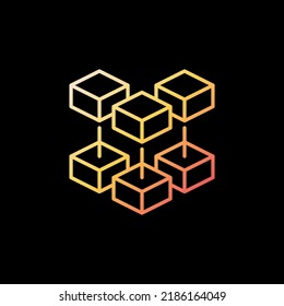 Blockchain vector concept yellow linear icon. Block Chain Technology Modern thin line sign on dark background