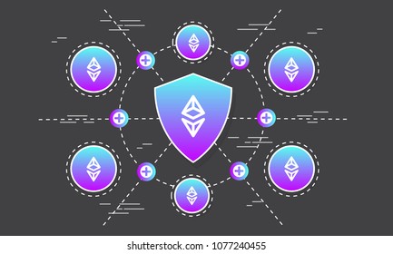 Blockchain vector illustration. Bitcoin & Ethereum trading concept