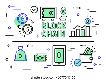 Blockchain vector illustration. Bitcoin & Ethereum trading concept