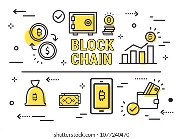 Blockchain vector illustration. Bitcoin & Ethereum trading concept