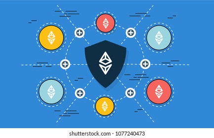 Blockchain vector illustration. Bitcoin & Ethereum trading concept