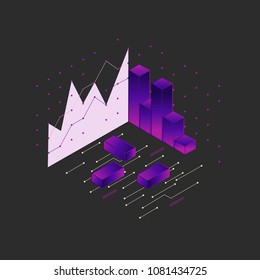 Blockchain vector illustration. Bitcoin and Ethereum trading concept.