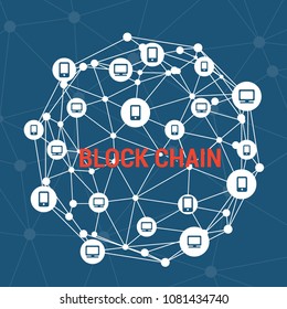 Blockchain vector illustration. Bitcoin and Ethereum trading concept.