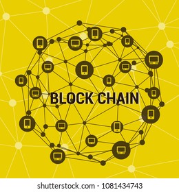 Blockchain vector illustration. Bitcoin and Ethereum trading concept.