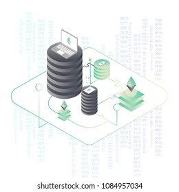 Blockchain vector illustration. Bitcoin and Ethereum trading concept.
