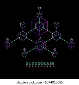 Blockchain vector illustration. Bitcoin and Ethereum trading concept.