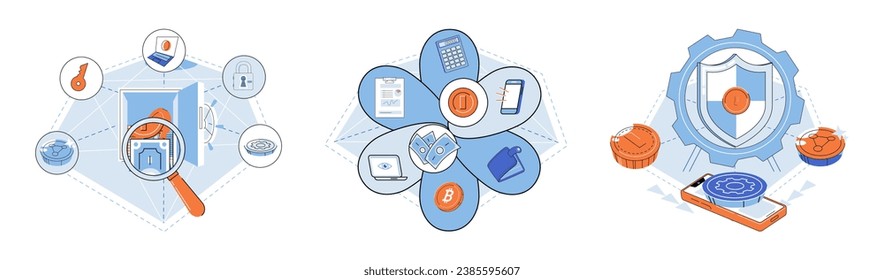 Ilustración vectorial de la cadena de bloqueo. El concepto de la cadena de bloques desafía los sistemas centralizados tradicionales, fomentando la innovación y la descentralización La financiación futura se basa en la adopción generalizada de la cadena de bloqueo